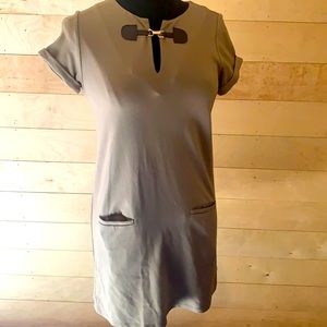 Theme Size Small Cuffed Dress Olive with good and leather detail